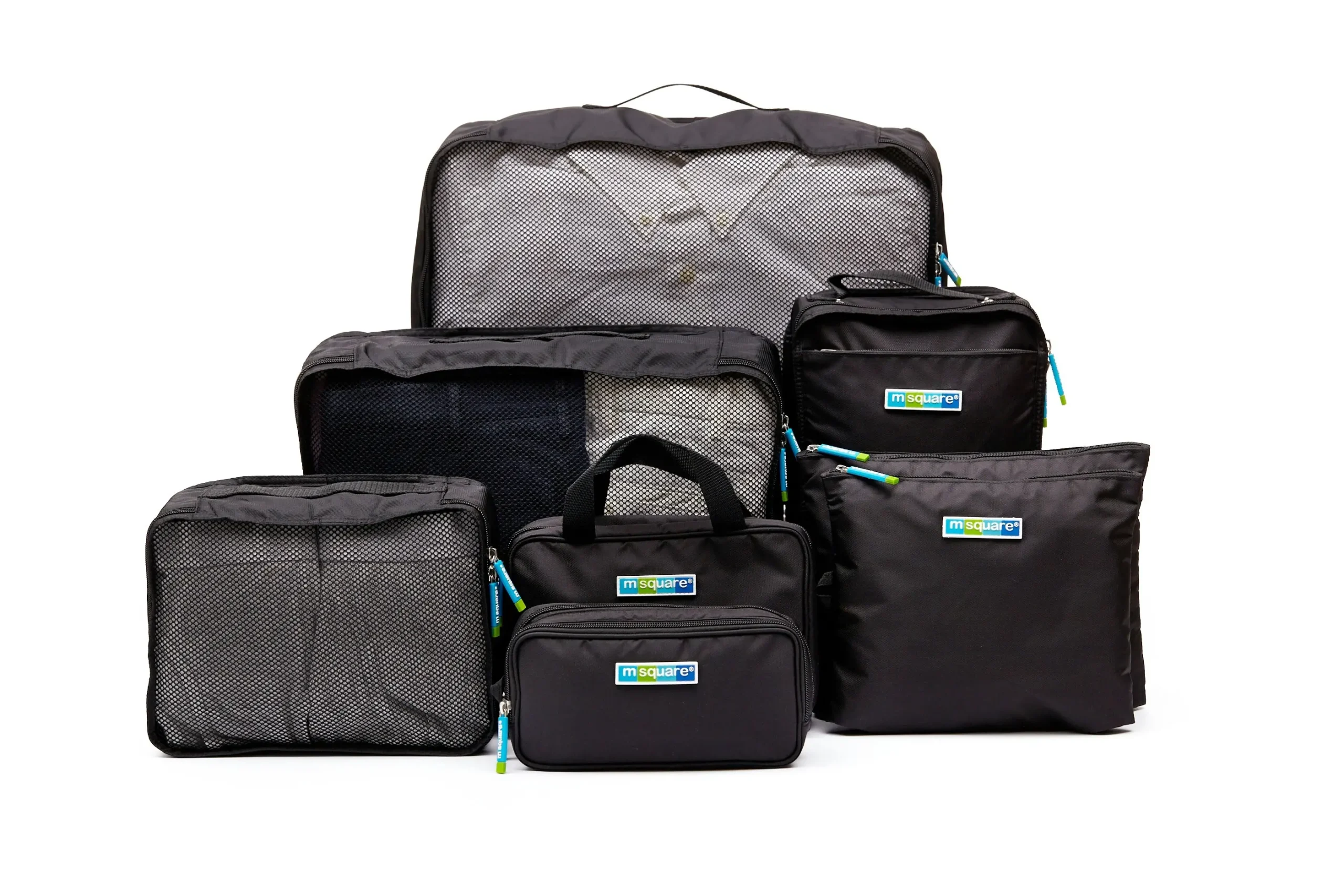 M Square Travel Luggage Packing Organizer 8 Pcs Set Storage Bags Packing Collection Pouch Black - Fashion