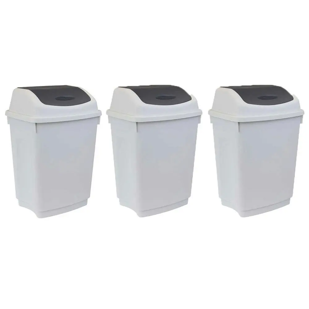 3x Boxsweden Trash Bin 12L w/ Swing Lid Rubbish & Garbage Can Waste Basket WHT - Home & Garden