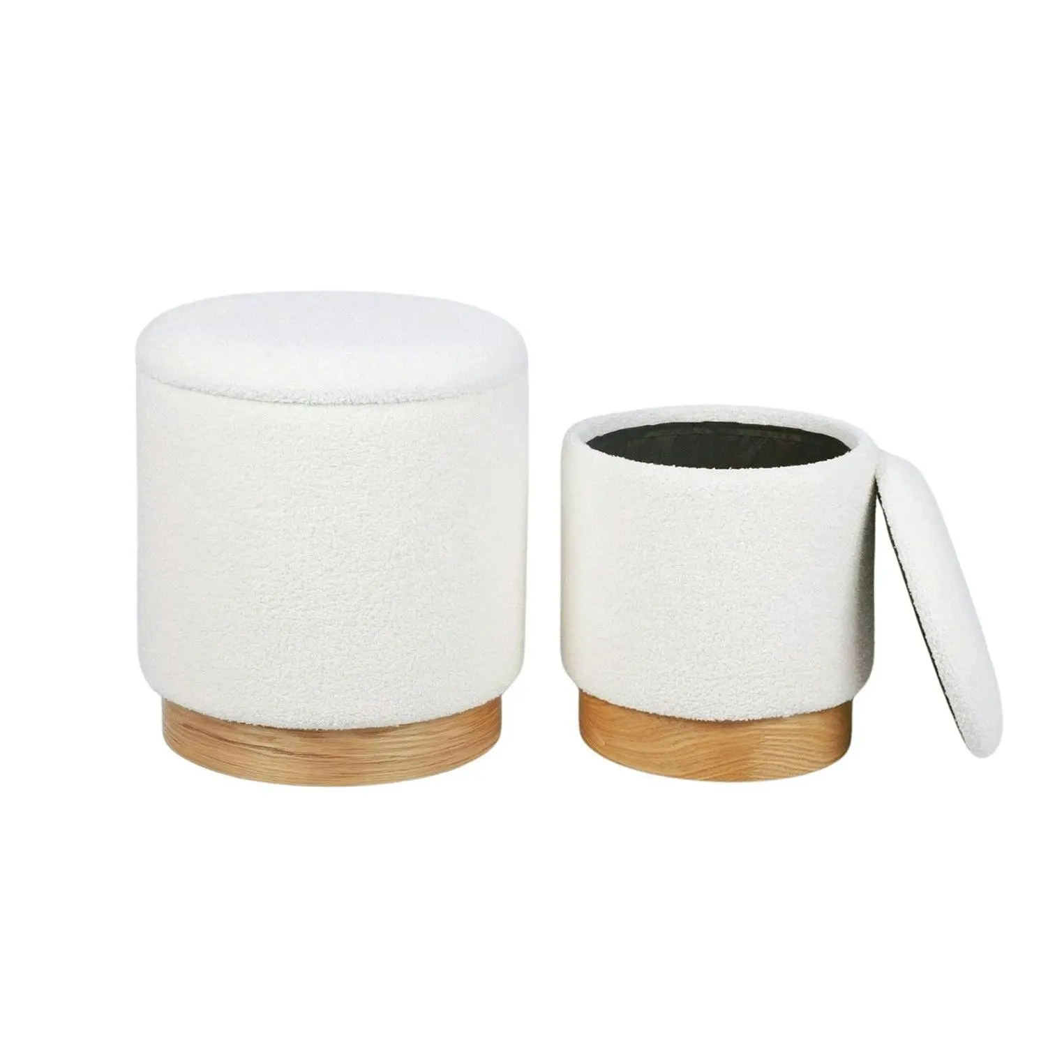 White Sherpa Fur Wood Base Storage Ottoman - Furniture