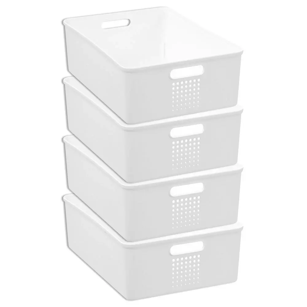 4x Boxsweden Levi 36x26cm/10L Storage Basket Home/Room Organiser w/ Handles WHT - Home & Garden