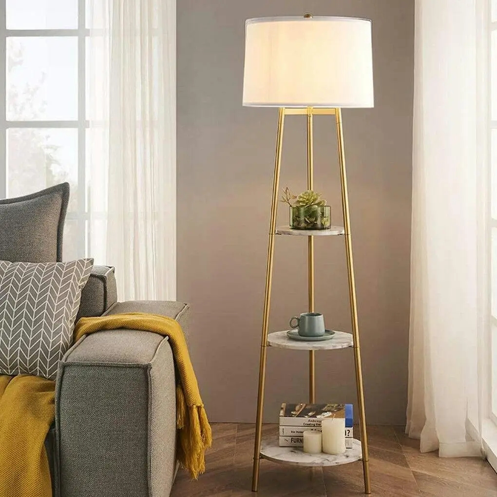 Marble-Shelved Tall Floor Lamp with Reading Light