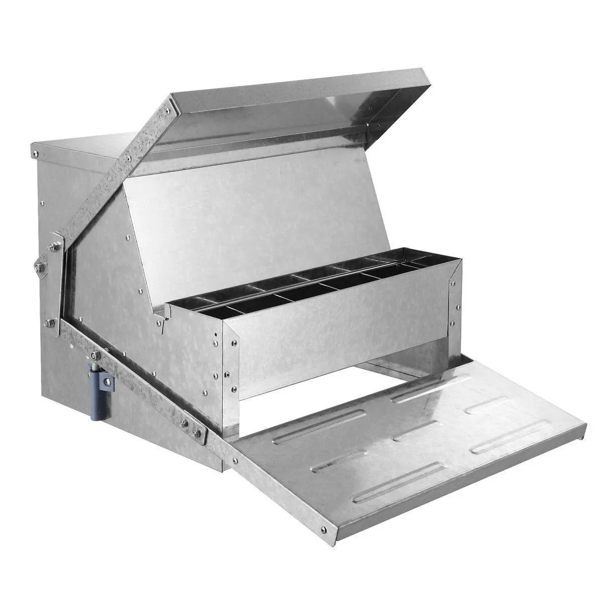Pet Scene Auto Chicken Feeder Automatic Poultry Chook Food Feeding Treadle Spillproof Galvanized Steel Self Opening 10L - Pets