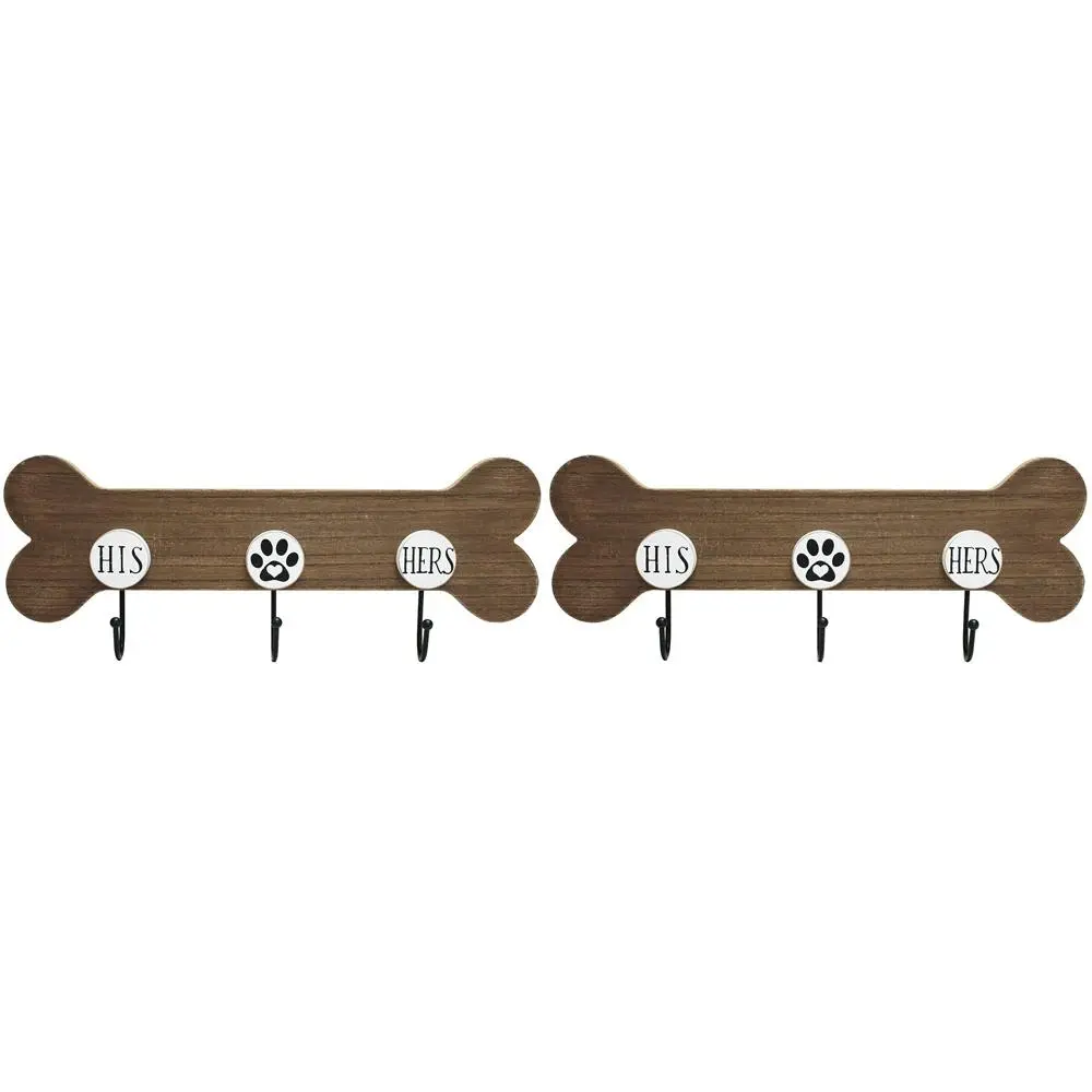 2x LVD 41cm MDF Pet His Her Hook Wall Mounted Home Organiser Leash Hanger - Home & Garden