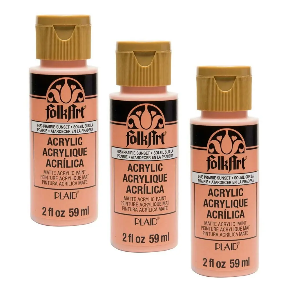 3x Plaid FolkArt Premium 59ml Prairie Sunset Craft Acrylic Paint Matt Finish - Hobbies
