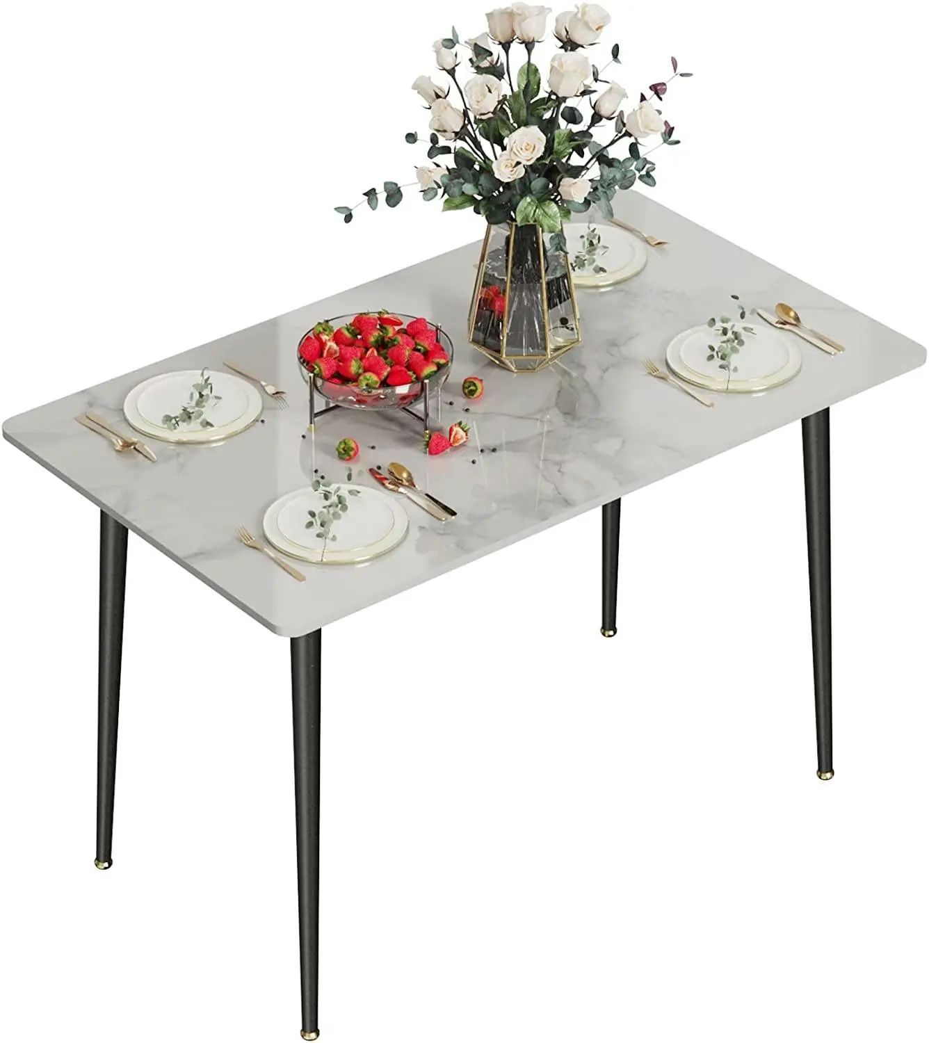 Rectangular Dining table made of Marble, Sintered Stone (White) 120cm - Furniture