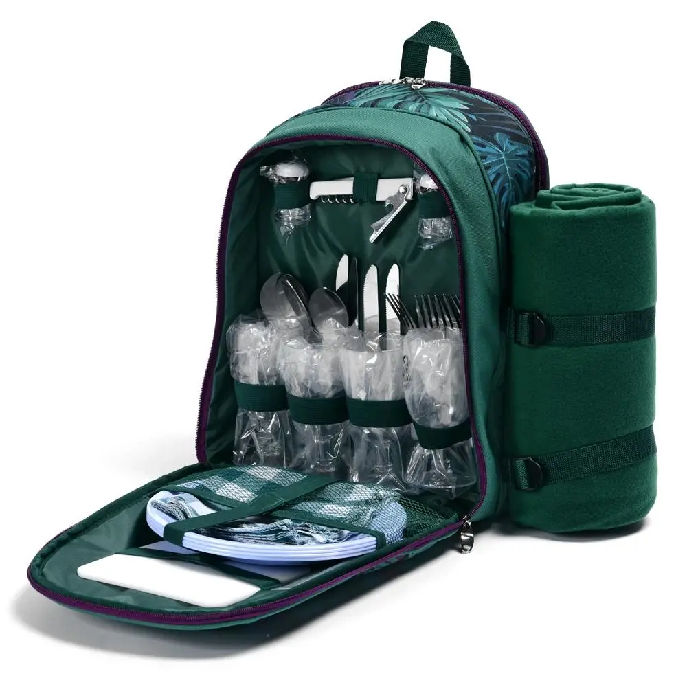 Trailmaster 4 Person Insulated Picnic Padded Backpack w/Cutlery/Glasses/Blanket - Home & Garden