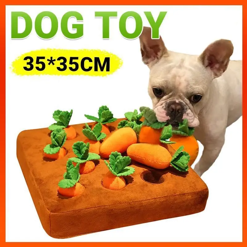 Carrot Plush Dog Toy Foraging Interactive Puzzle Mat for Small Puppies 35x35cm - Pets