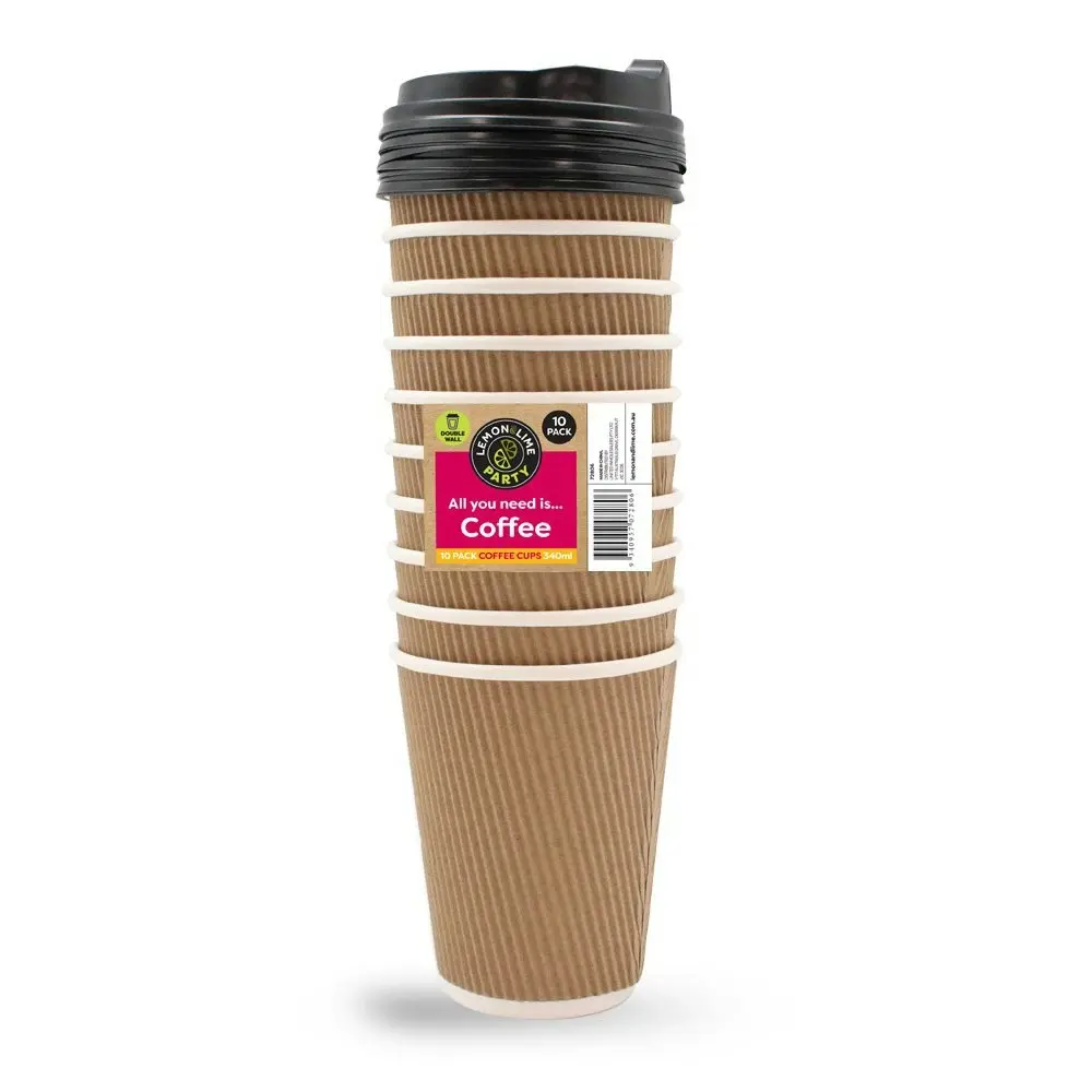 10PK Lemon & Lime 340ml Double Wall Disposable Coffee Cups BPA free Asst Colour - Hobbies