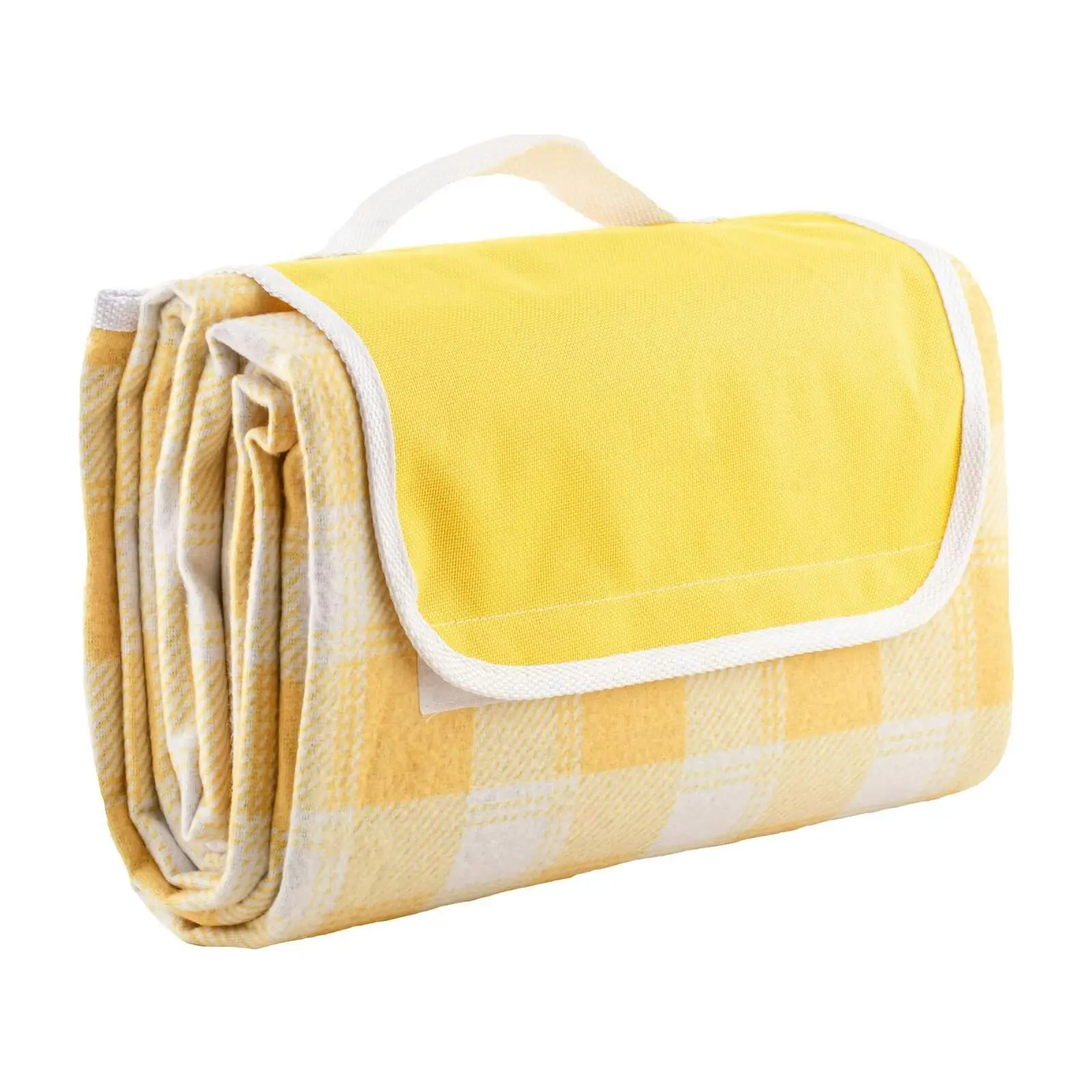 Delilah Gingham 150cm Foldable Picnic Blanket Outdoor Mat w/ Carry Handle Yellow - Home & Garden