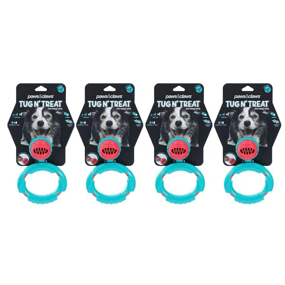 4x Paws And Claws Tug N' Treat TPR Rubber Dog Toy 16x16x6cm Assorted Designs - Pets