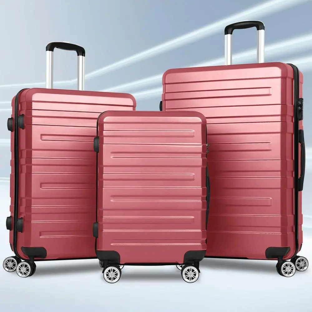 Alfordson 3PCS Luggage Suitcase Trolley Set Hard Case Travel Storage TSA Lock Hero Pink - Fashion