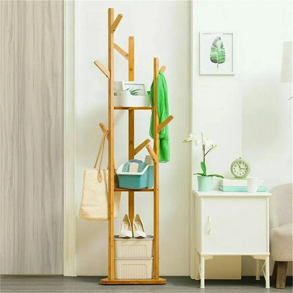 Bamboo Garment Rack with Shelves - Home & Garden