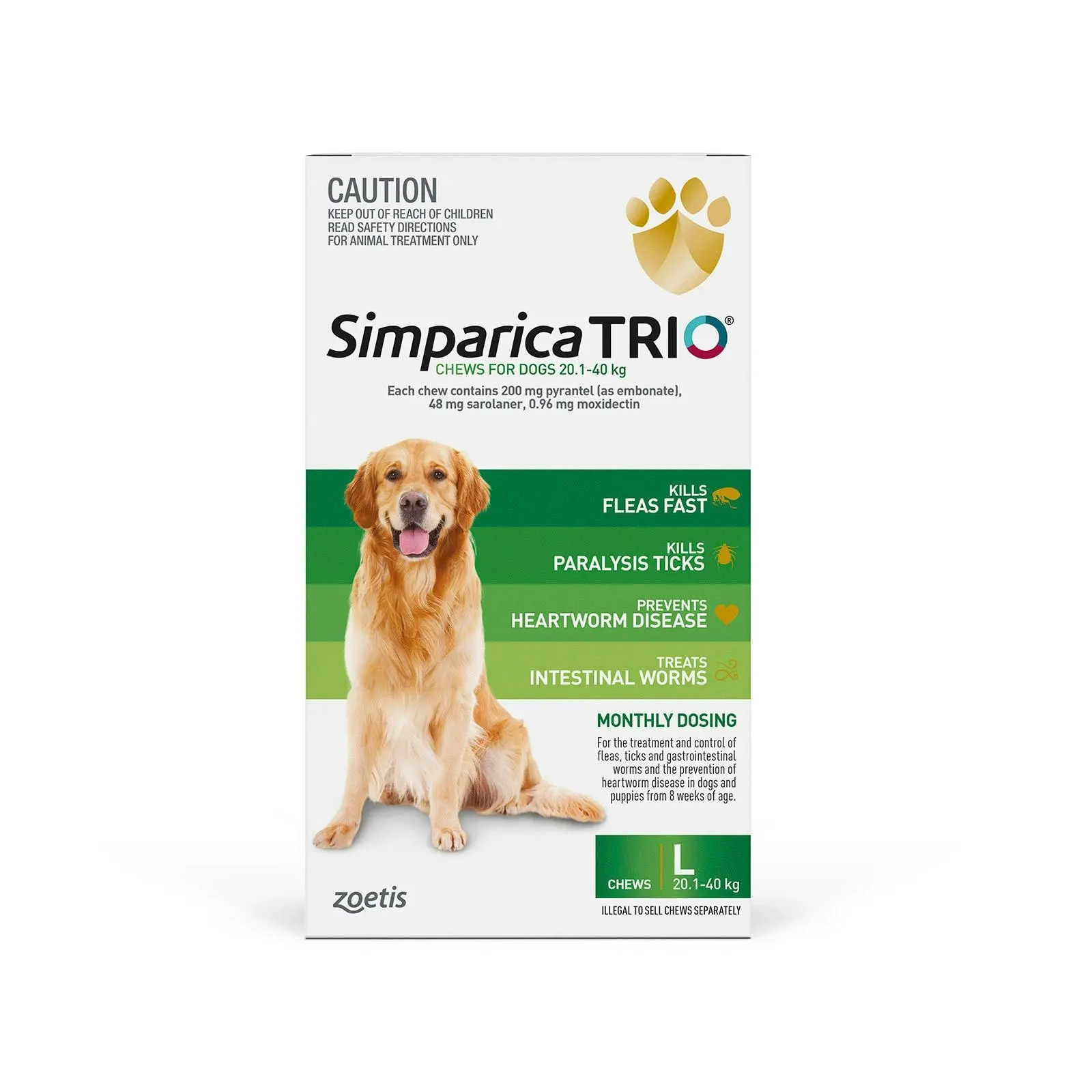 SIMPARICA TRIO for Large Dogs 20.1 to 40 Kg (Green) 3 Chews - Save up to 70% Off Pet Supplies
