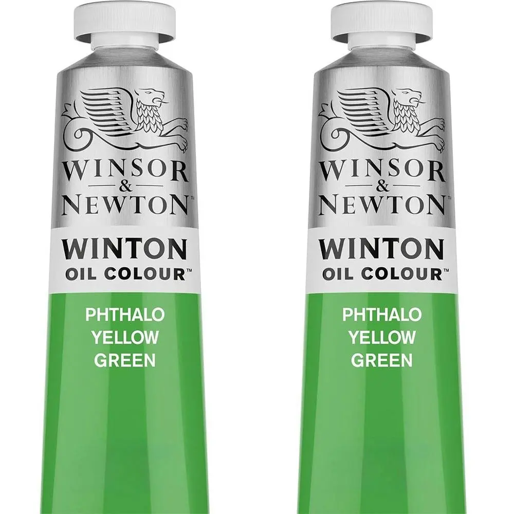 2x Winsor & Newton 200ml Winton Oil Colour Paint Artist Phthalo Yellow Green - Hobbies