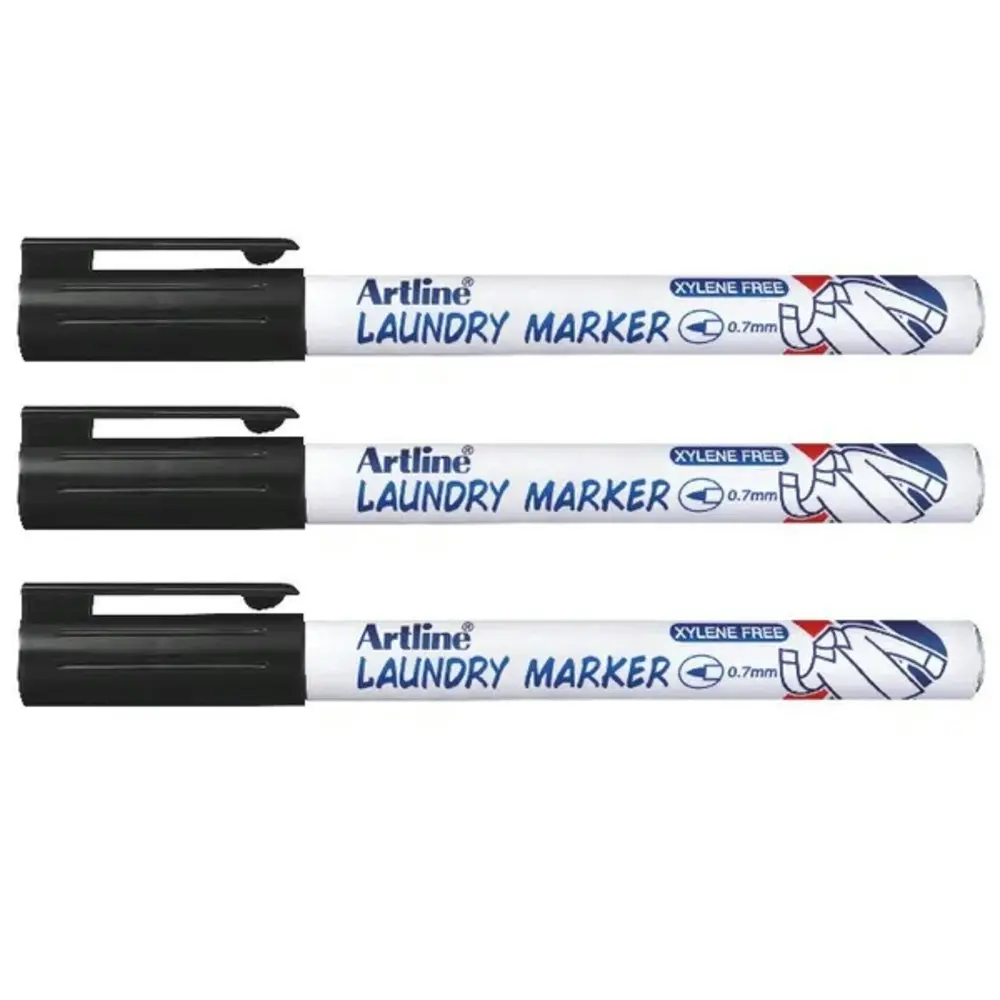 3pc Artline 750 Laundry/Linen/Clothing/Fabric Bullet Nib 0.7mm Line Marker Black - Office