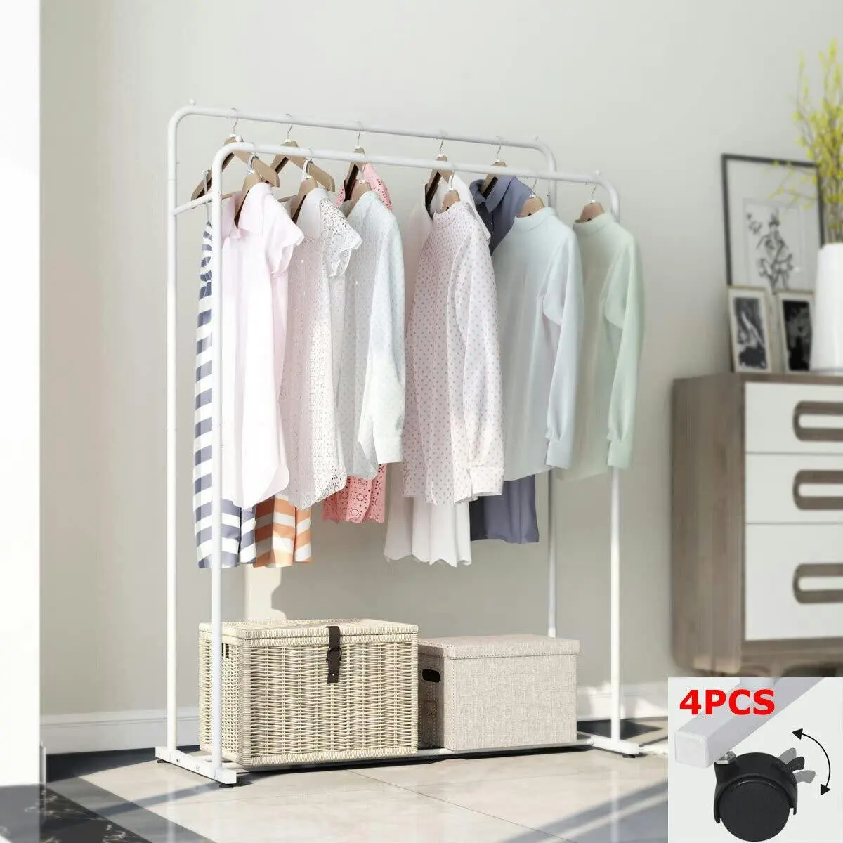 Fin Solid Clothes Rack Metal Garment Display Rolling Rail Hanger Airer Portable Home - Home & Garden