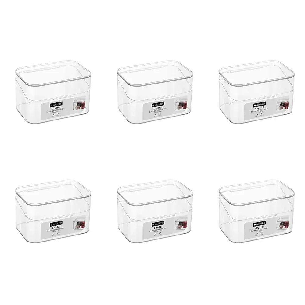 6x Boxsweden Crystal 17cm Cosmetics Flip Lid Box Storage Home Organiser Clear - Home & Garden