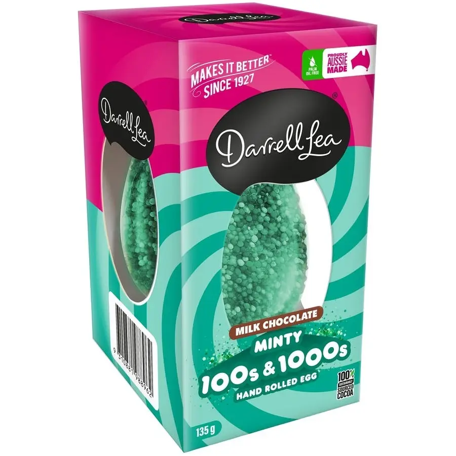 Darrell Lea Hand Rolled 100's and 1000's Milk Chocolate Mint Egg 135g - Groceries