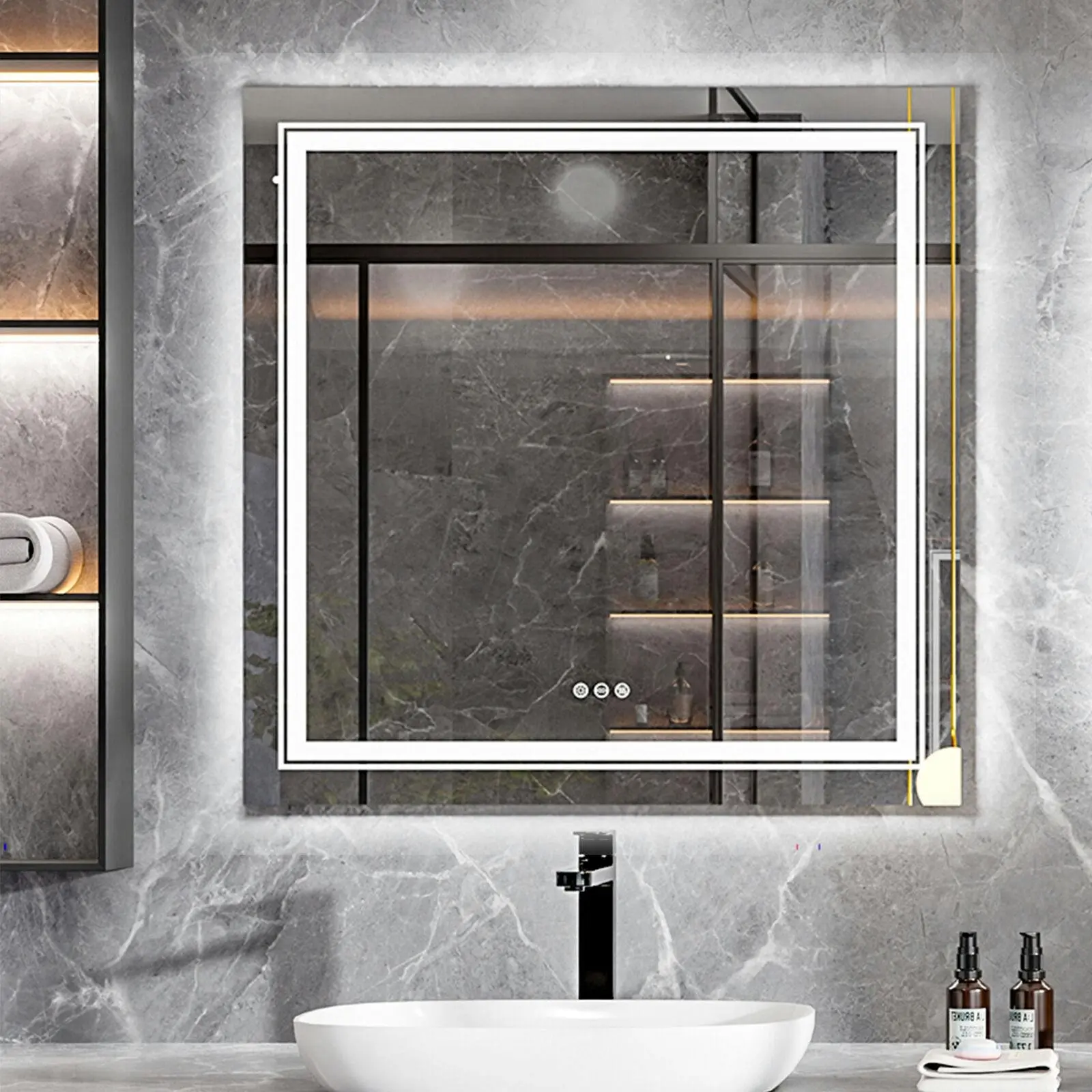 Fin Upgrade Double Lights Led Bathroom Mirror Front Lighted Backlit Antifog Dimmable - Home & Garden