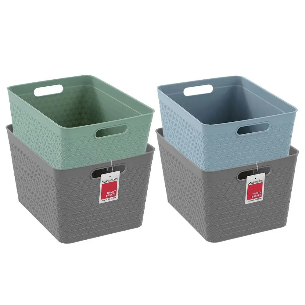 4x Boxsweden Trinity 24cm Basket Home Organiser Storage/Container w/Handle Asst - Home & Garden