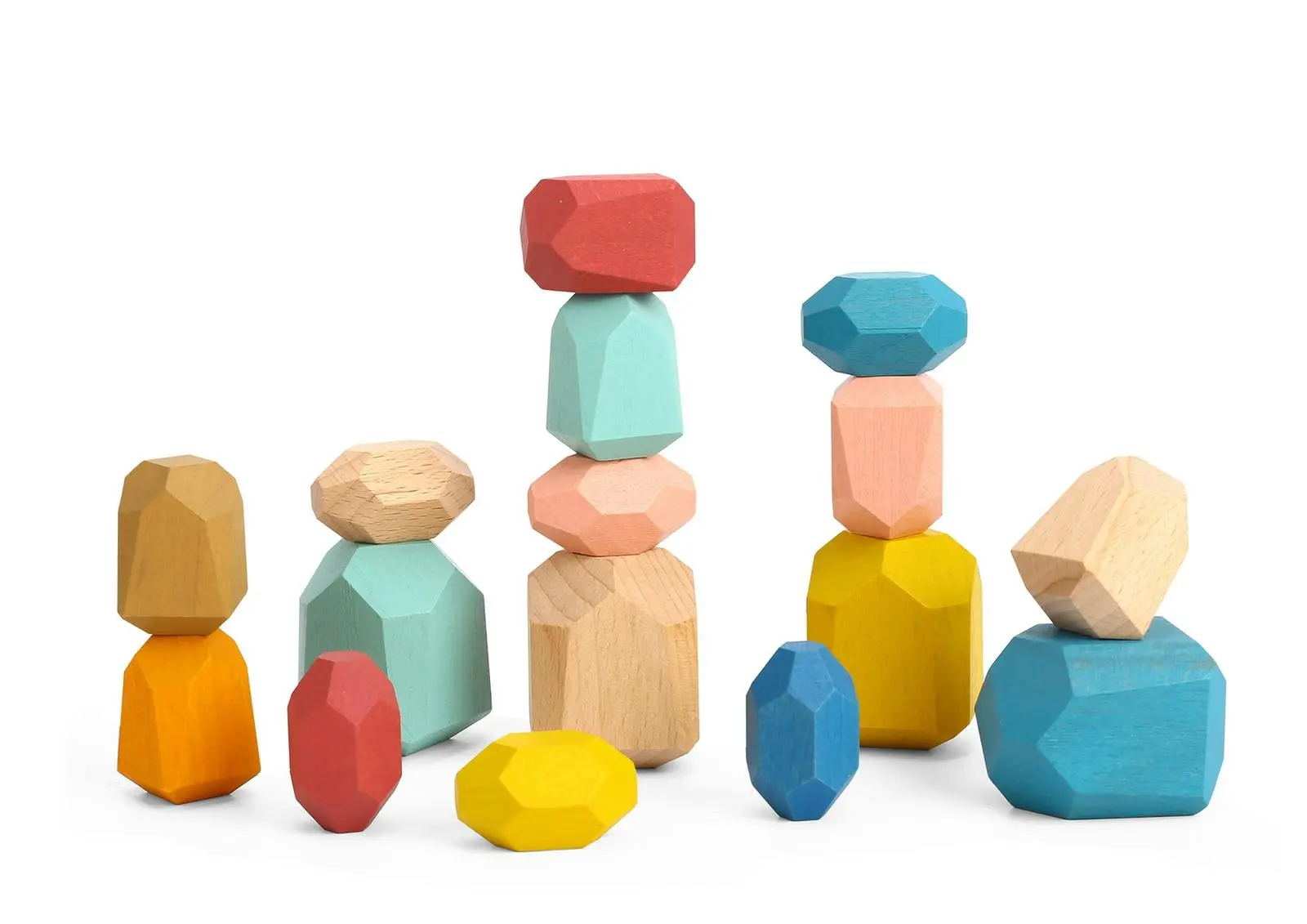 16pc Tooky Wooden Stacking Stone Large Building Blocks Kids Fun Learning Toys 3+ - Toys & Games