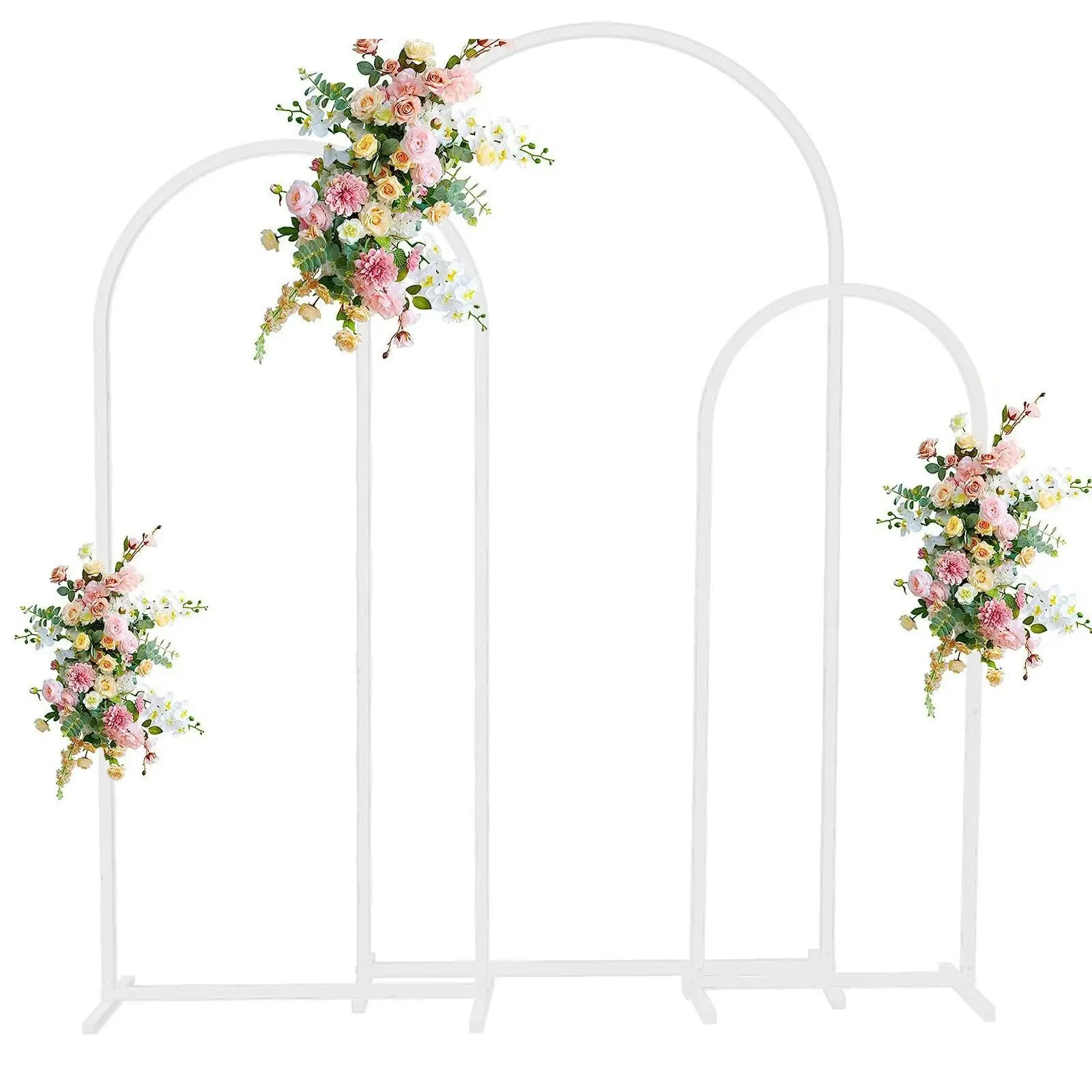 Fin 1.5M/1.8M/2M Wedding Arch Backdrop Stand Set Of 3 White Metal Arched Frame Decor - Religious & Ceremonial