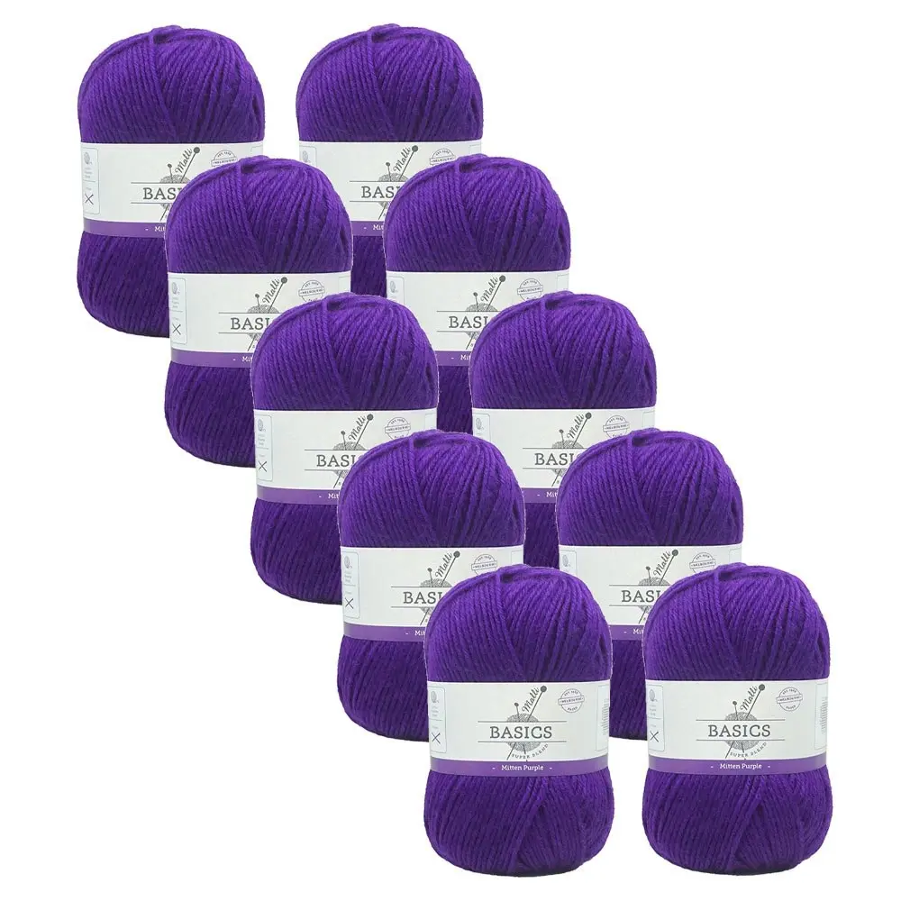 10x Malli Blend Basic Multi Colour 100g Acrylic/Polyester Yarn Mitten Purple - Hobbies