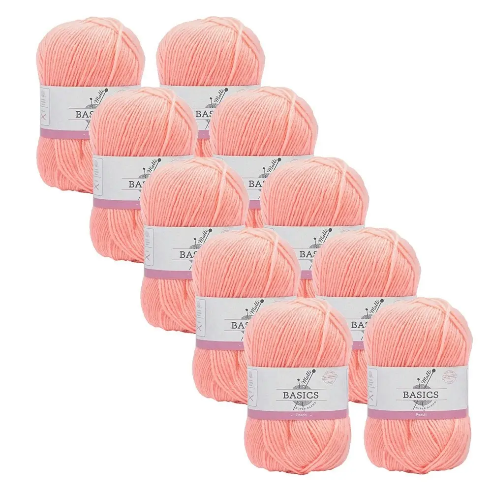10x Malli Blend Basic 100g Acrylic/Polyester Yarn Knitting/Crochet Craft Peach - Hobbies