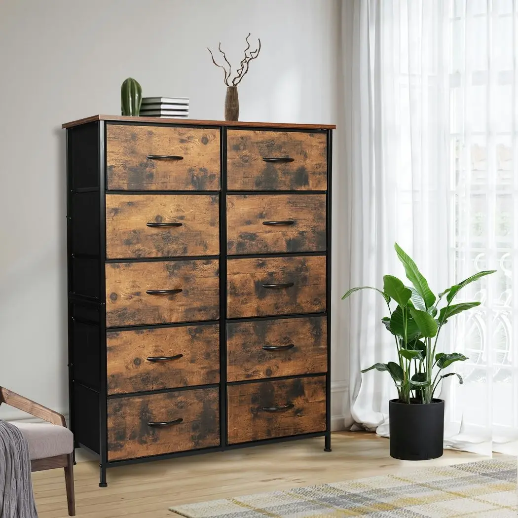 Levede Storage Cabinet Tower Chest of 10 Drawers Vintage Dresser Tallboy Retro - Furniture