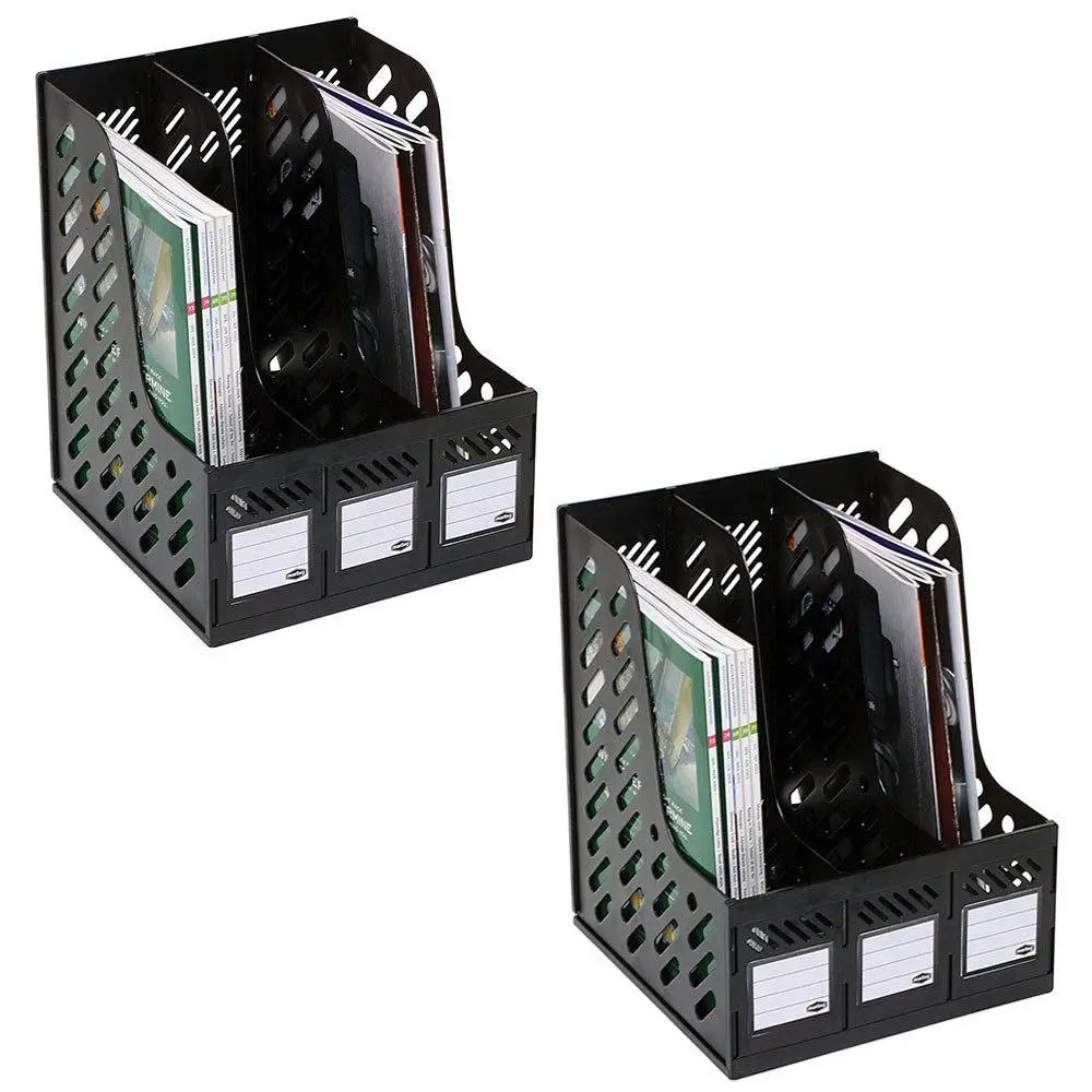 2PK Marbig Magazine/Papers/Documents 3 Section Rack/Organiser Home/Office Black - Home & Garden