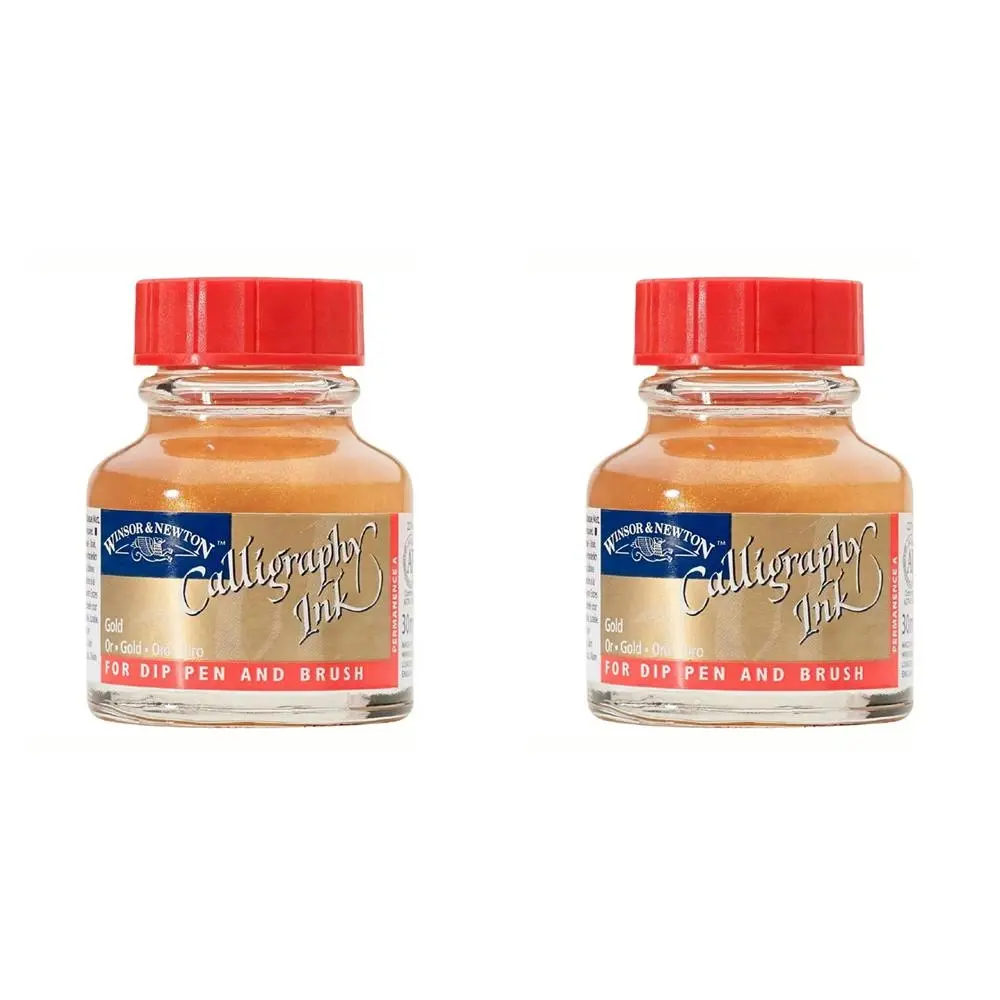 2x Winsor & Newton 30ml Calligraphy Ink Bottle Art Painting/Writing Metallic GLD - Hobbies