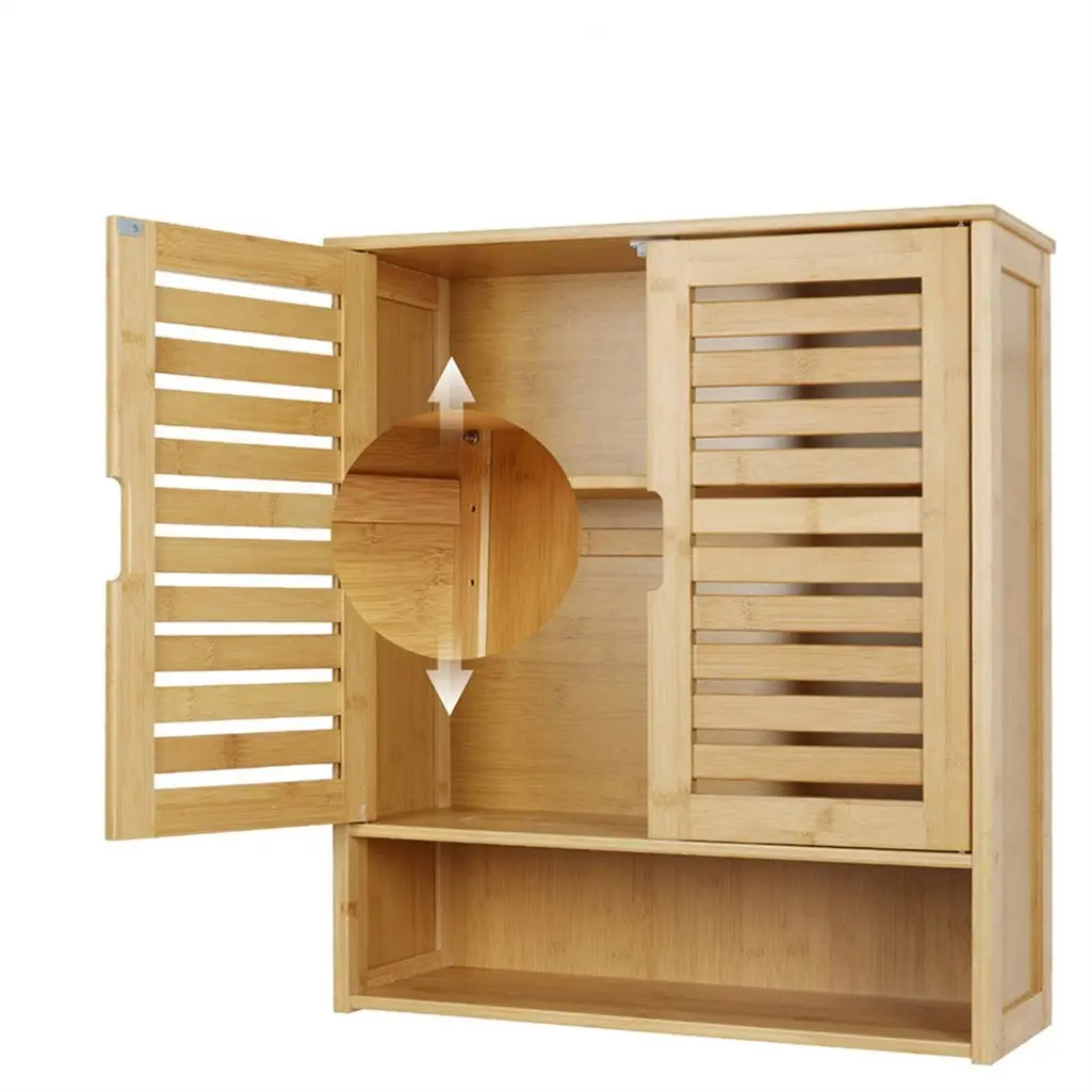 Fin Spacious Wall Cabinet Bamboo Bathroom Storage Cabinet W/ 3 Tier Adjustable Shelf - Home & Garden