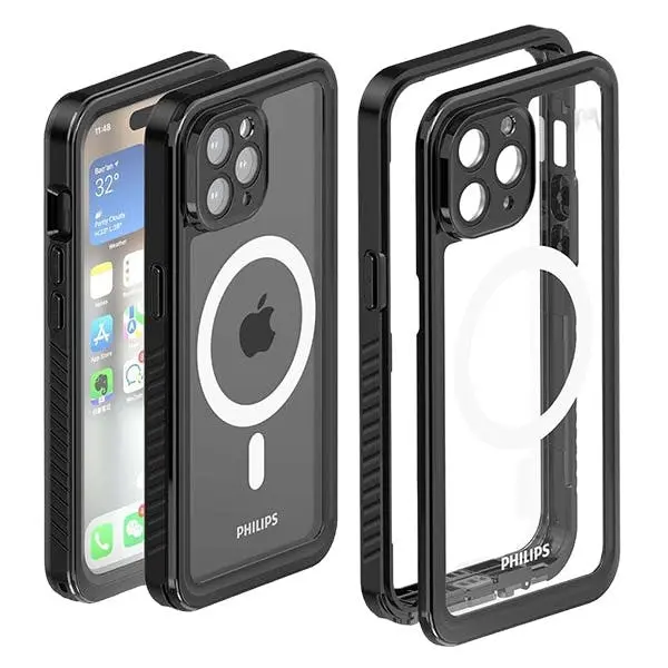 Philips Full Protection Waterproof MagSafe Case (Suits iPhone 15 Pro) - Black