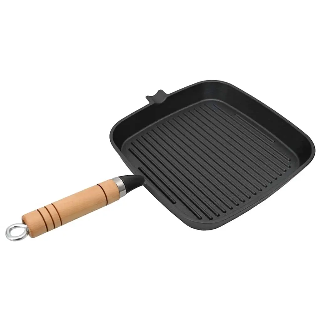 Grill Pan with Wooden Handle Cast Iron 20x20 cm 50125 - Home & Garden