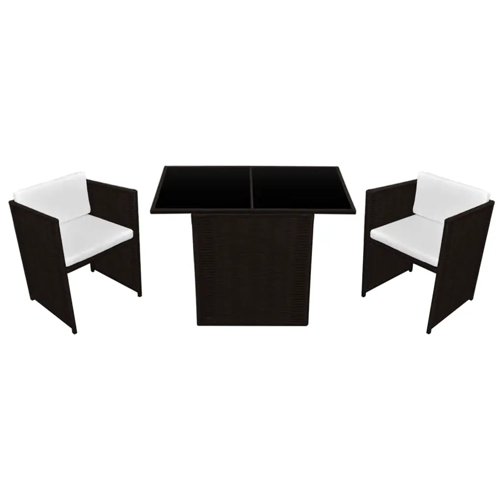 3 Piece Bistro Set with Cushions Poly Rattan Brown 42485 - Furniture
