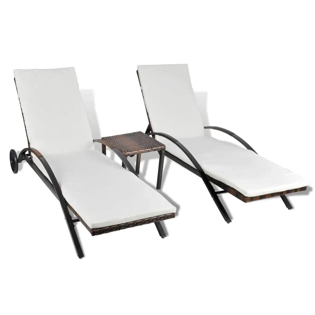 Sun Loungers with Table Poly Rattan Brown 42490 - Furniture