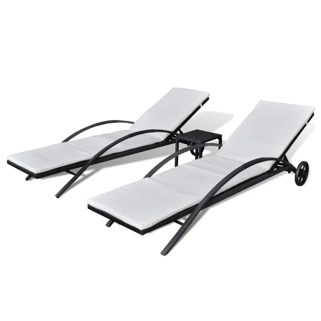 Sun Loungers with Table Poly Rattan Black 42491 - Furniture