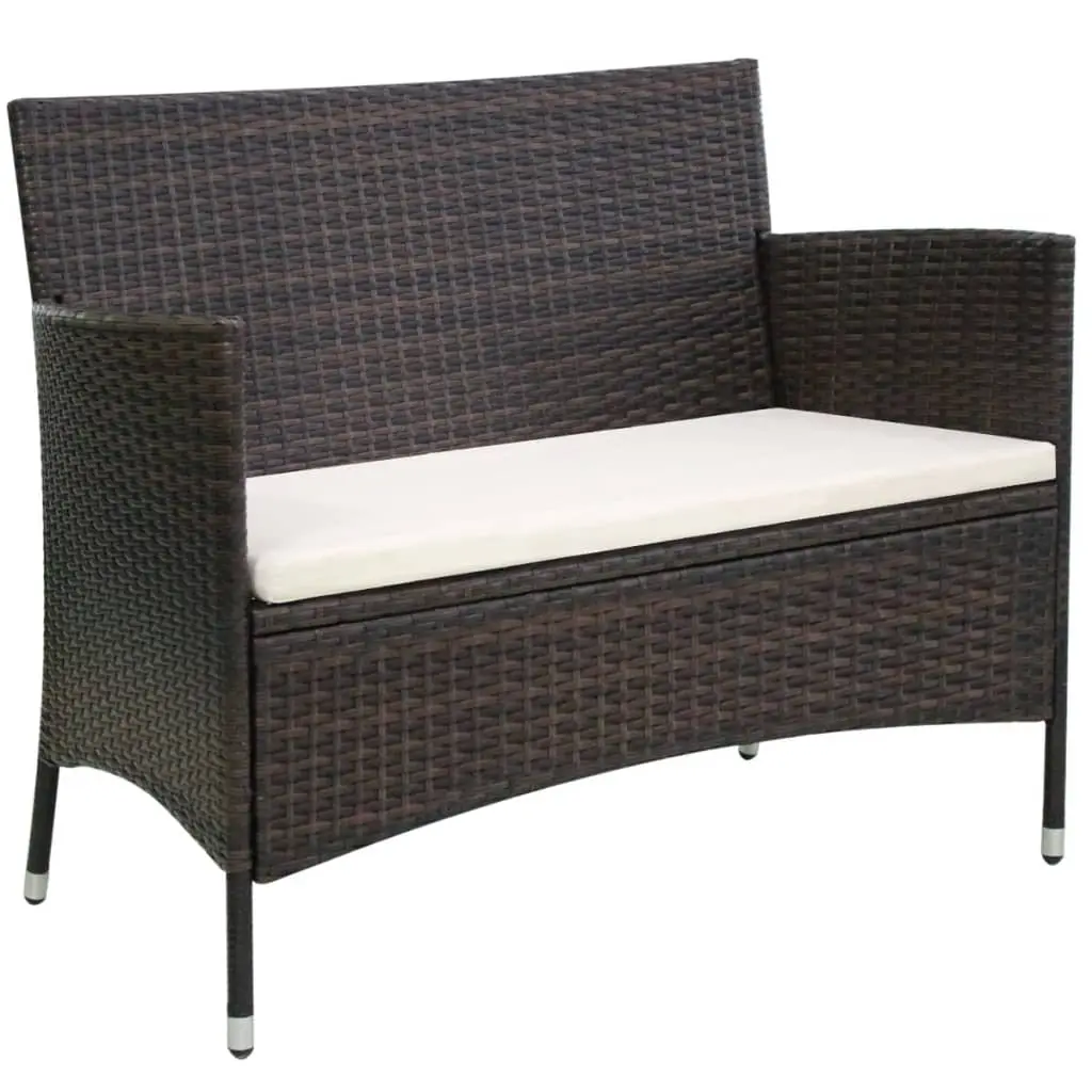Garden Bench 106 cm Poly Rattan Brown 42581 - Furniture