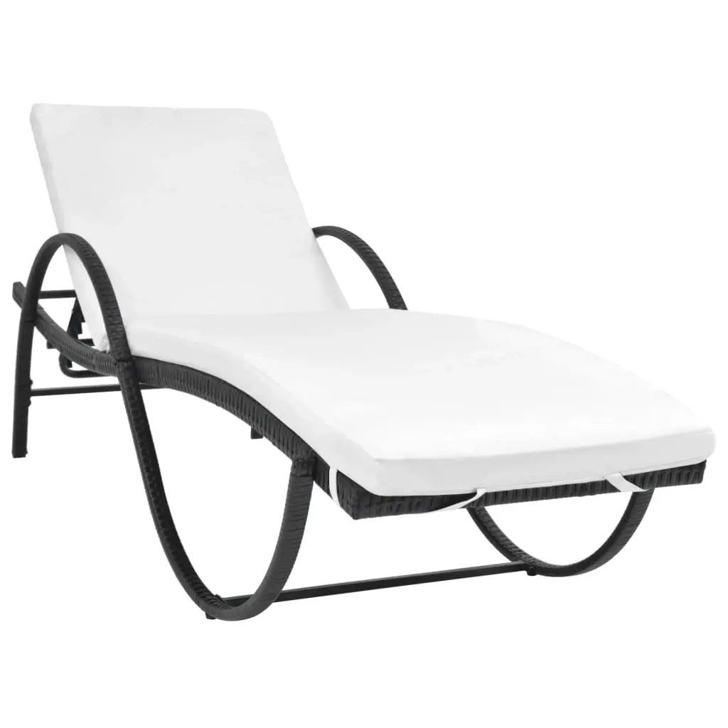 Sun Lounger with Cushion Poly Rattan Black 42884 - Furniture