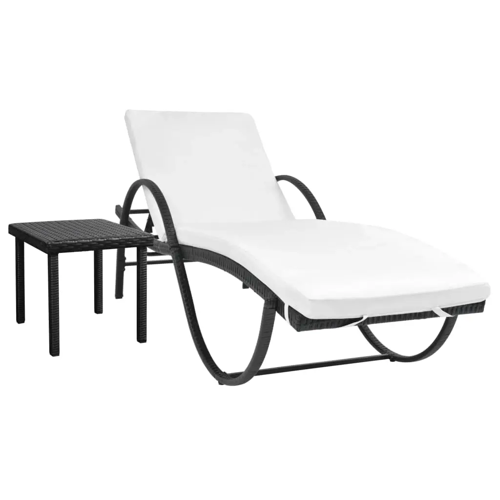 Sun Lounger with Cushion & Table Poly Rattan Black 42886 - Furniture