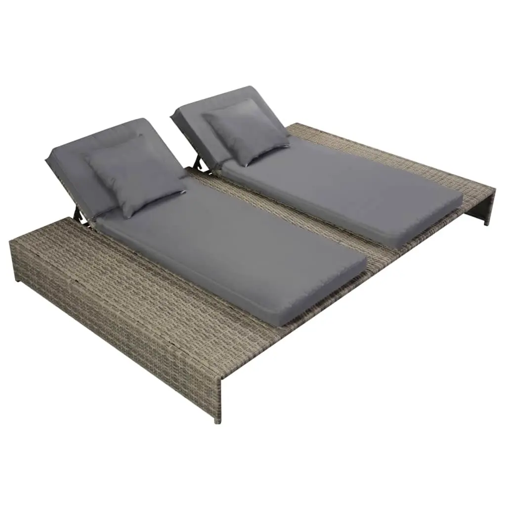 Double Sun Lounger with Cushion Poly Rattan Grey 42888 - Furniture