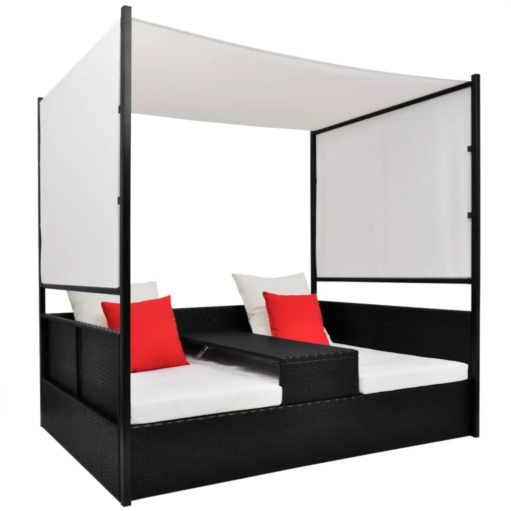 Garden Bed with Canopy Black 190x130 cm Poly Rattan 42901 - Furniture