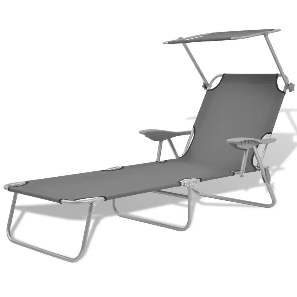 Sun Lounger with Canopy Steel Grey 42934 - Furniture