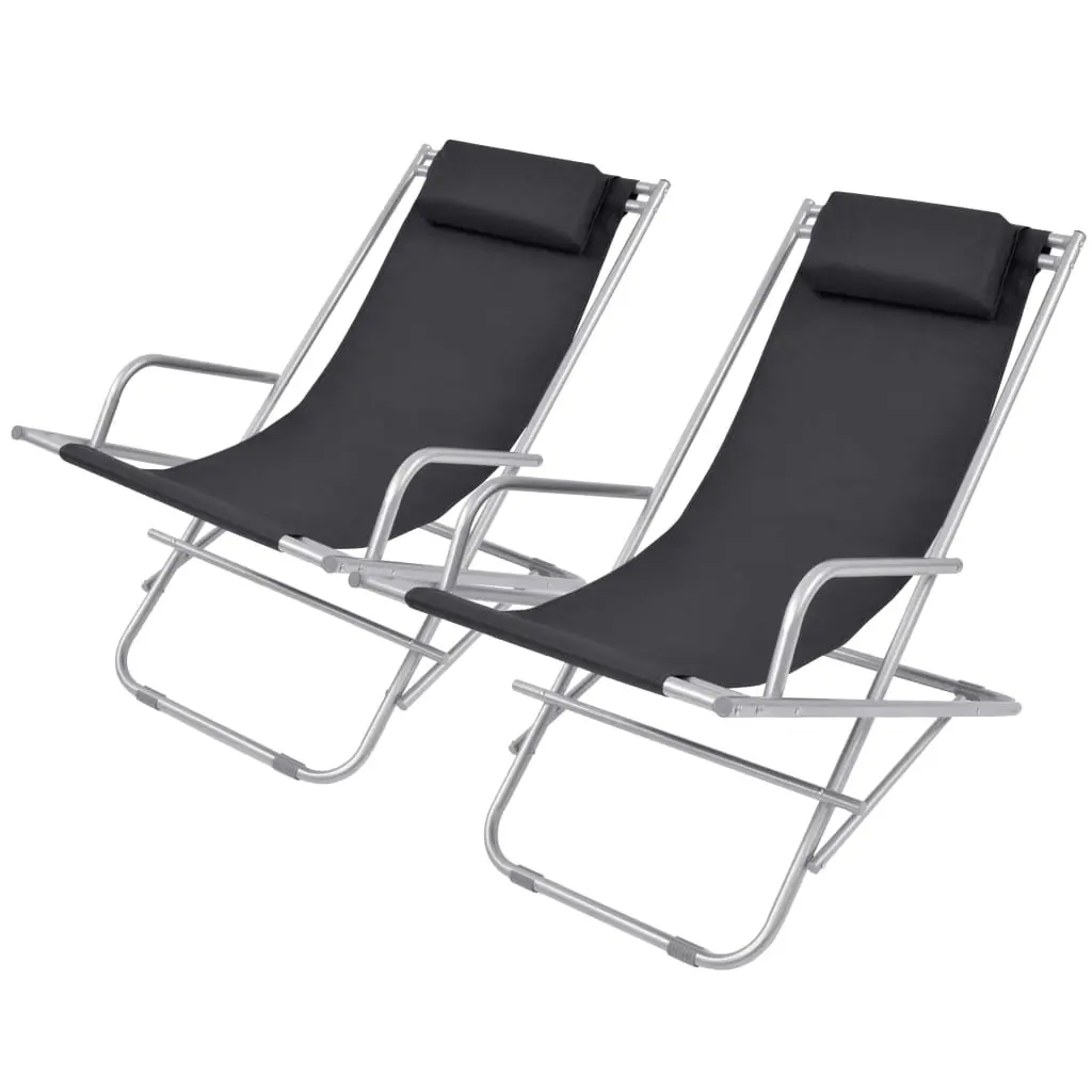 Reclining Deck Chairs 2 pcs Steel Black 42936 - Furniture