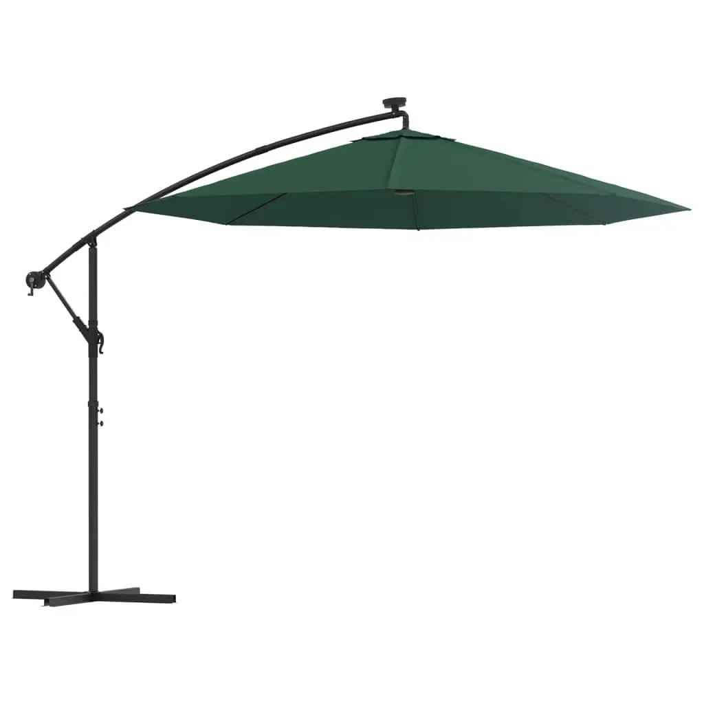 Hanging Garden Parasol with LED Lighting 300 cm Green Metal Pole 42969 - Home & Garden