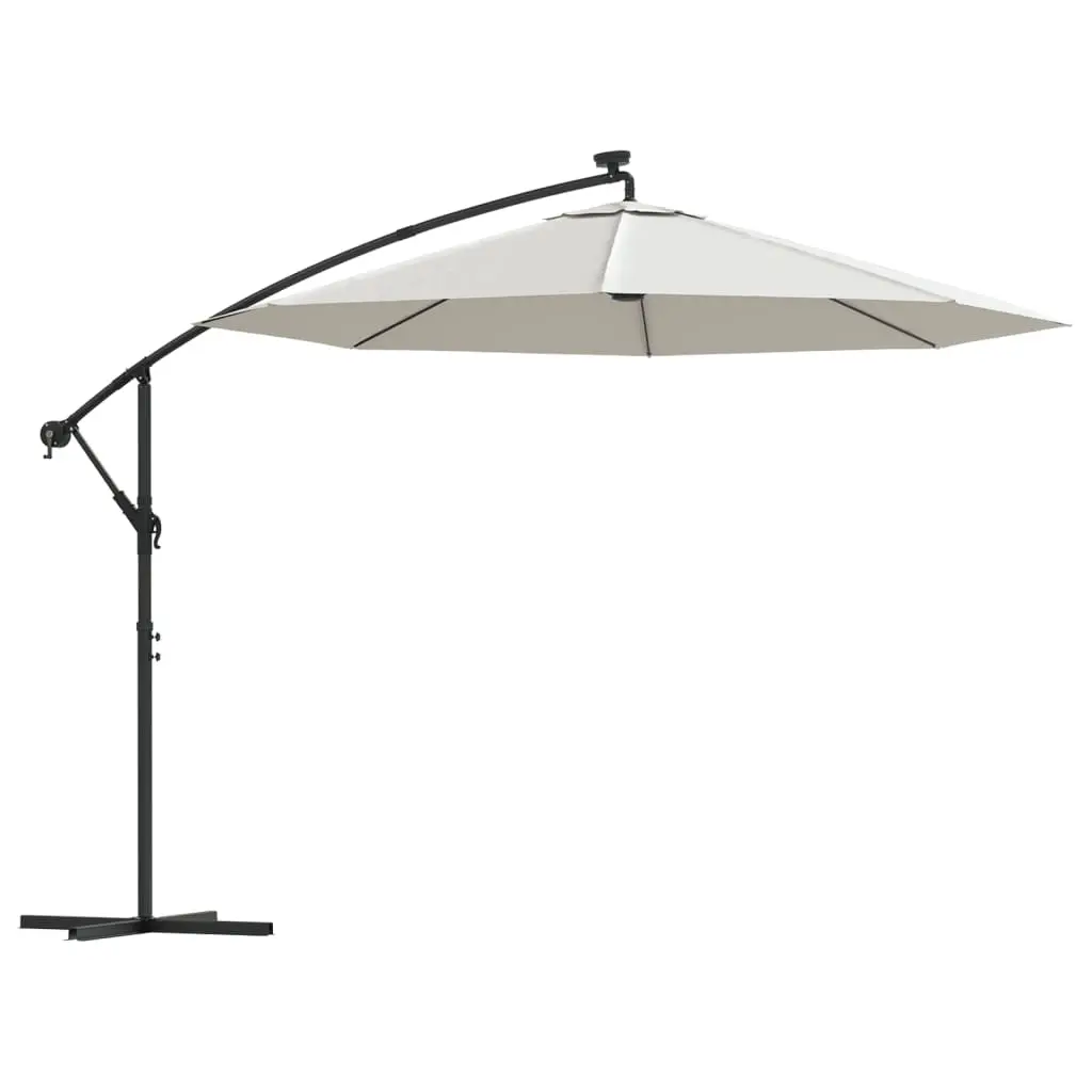 Hanging Garden Parasol with LED Lighting 300 cm Sand Metal Pole 42970 - Home & Garden
