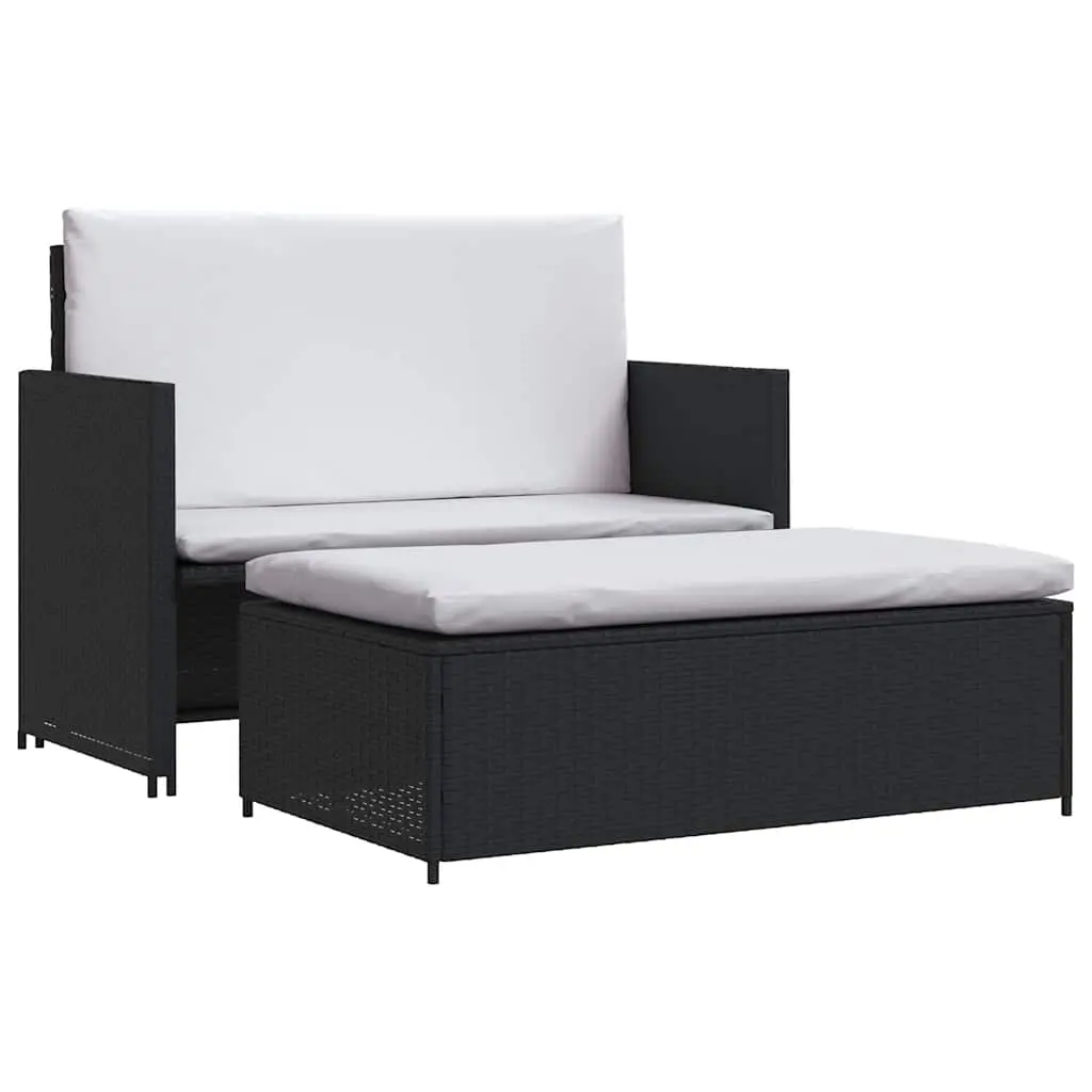 2 Piece Garden Lounge Set with Cushions Poly Rattan Black 43071 - Furniture