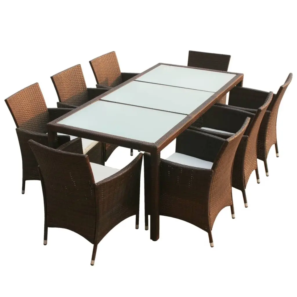 9 Piece Outdoor Dining Set with Cushions Poly Rattan Brown 43117 - Furniture