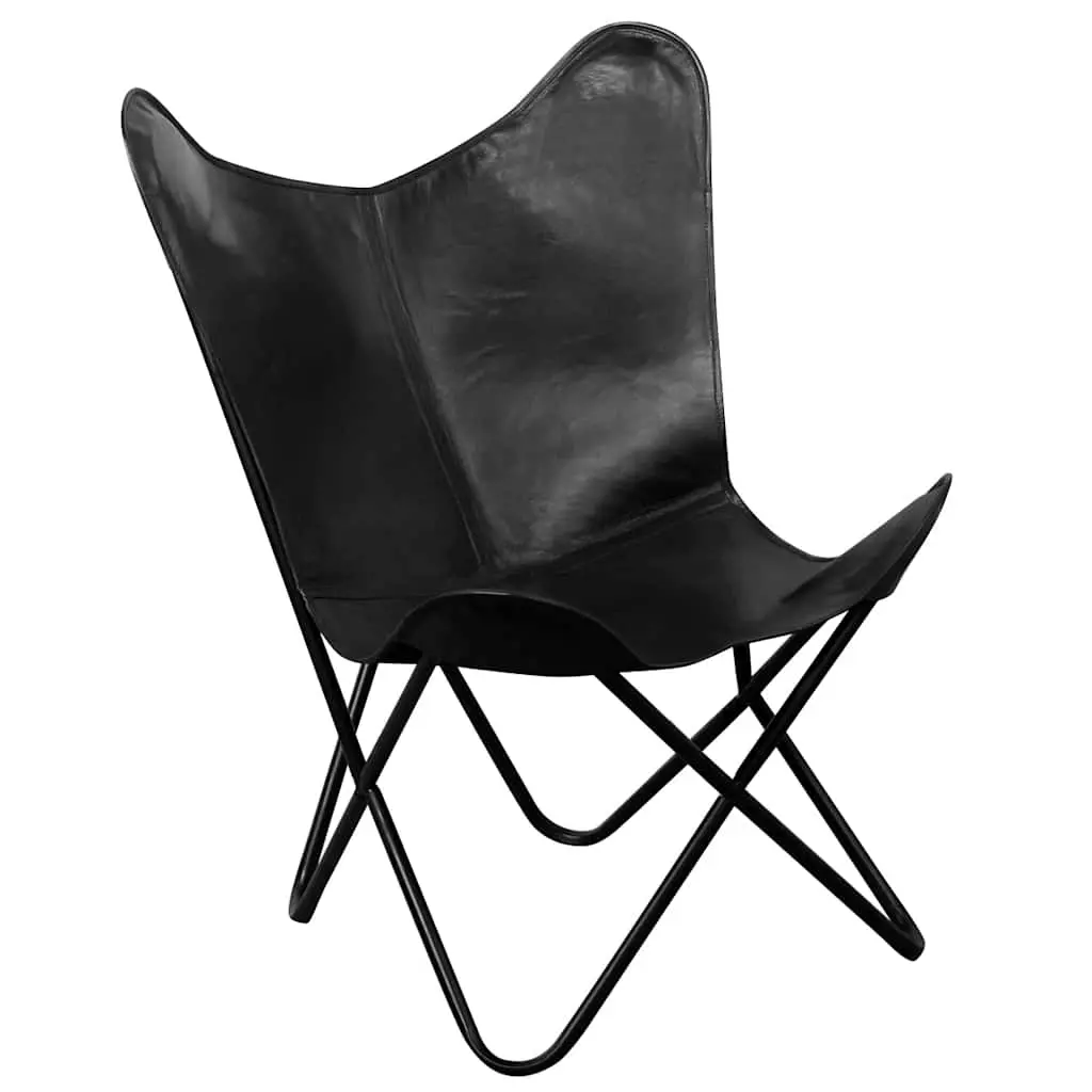 Butterfly Chair Black Real Leather 243695 - Furniture