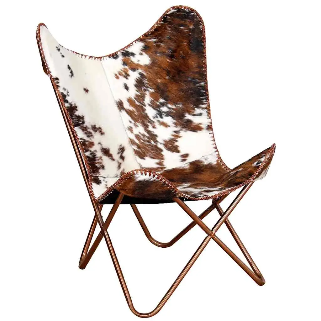 Butterfly Chair Brown and White Real Cowhide Leather 243696 - Furniture